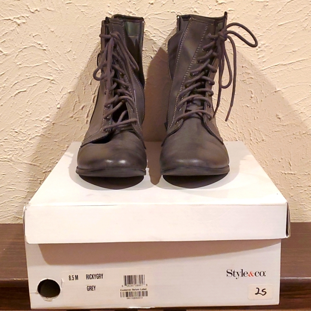 Gently worn Style & co. Women's Grey Combat Boots in Box